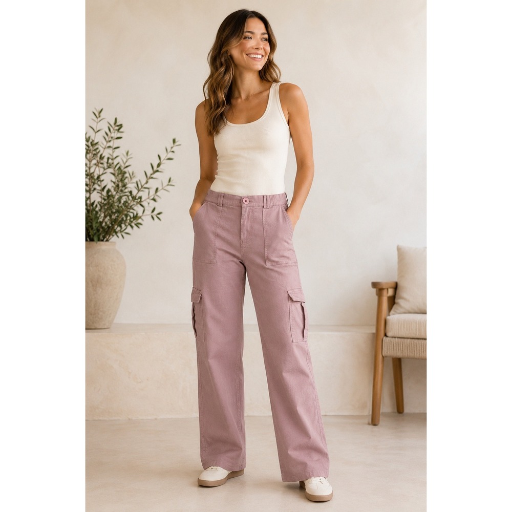 Lepunuo Women's M Dusty Mauve Cargo Pants Straight Leg Stretch Utility